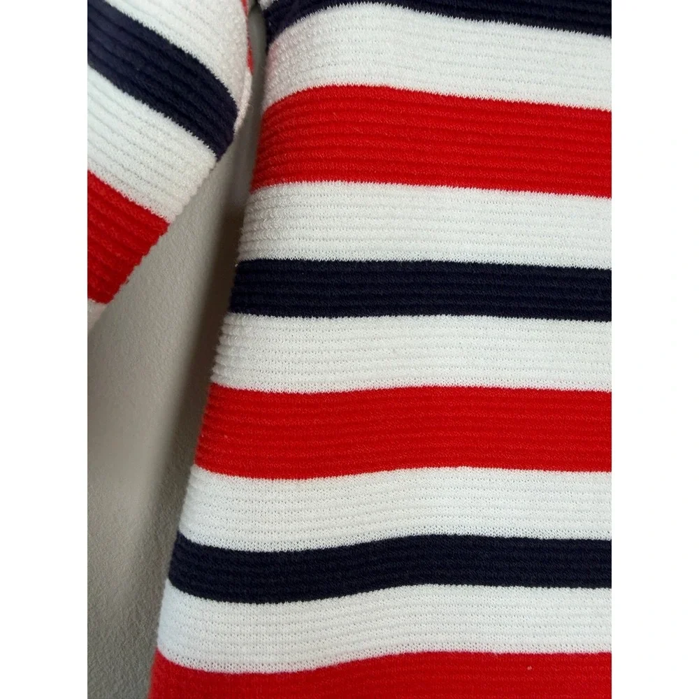 Janie and Jack Knit Dress Girls 4 Red White Blue Nautical Striped Ruffle Pockets